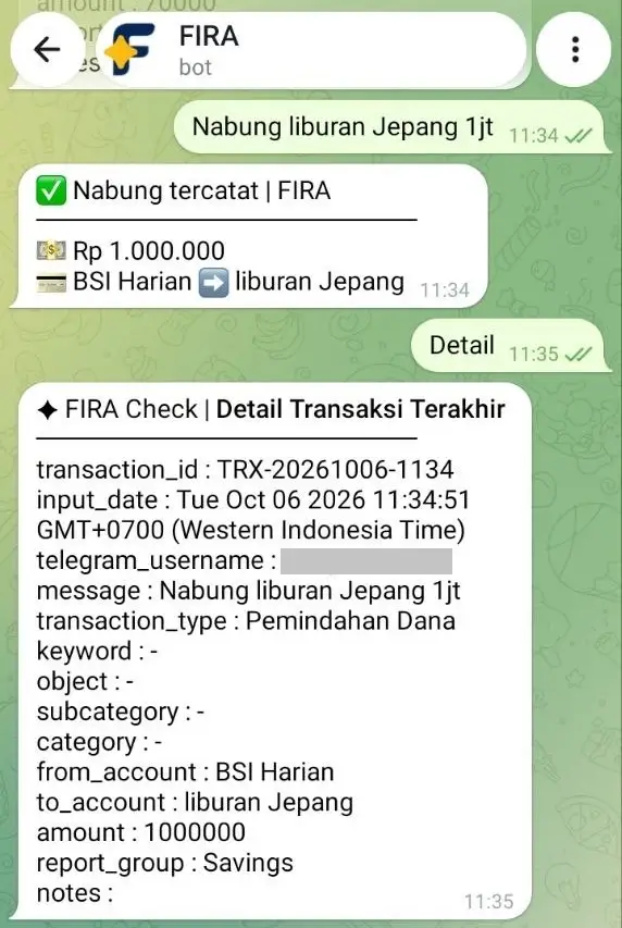 FIRA mencatat transaksi pemindahan dana, seperti menabung, kemudian otomatis mengkategorikannya