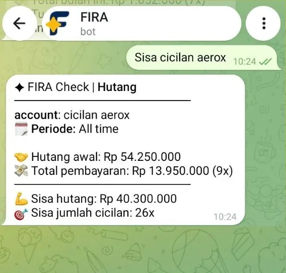 FIRA membantu pengecekan total pembayaran dan sisa cicilan aerox